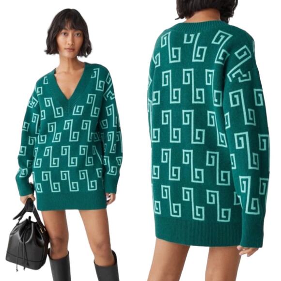 New & Other Stories Oversized Green Jacquard Knit Wool Blend Sweater Large - Picture 15 of 15